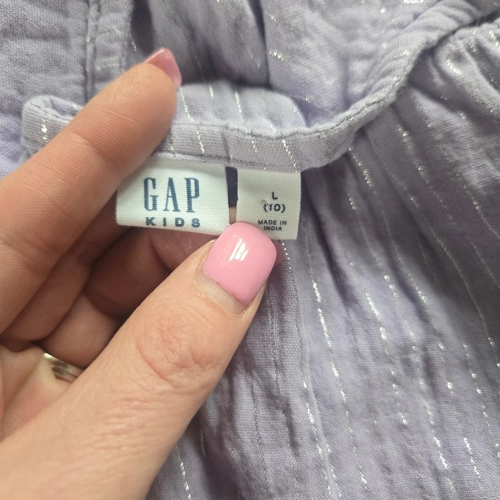 Gap Kids Girls Lavender Purple Metallic Stripe Cotton Gauze Tiered Dress Size 10